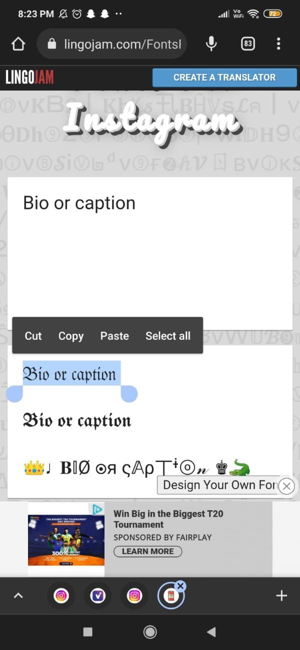 Copy And Paste Fonts For Instagram