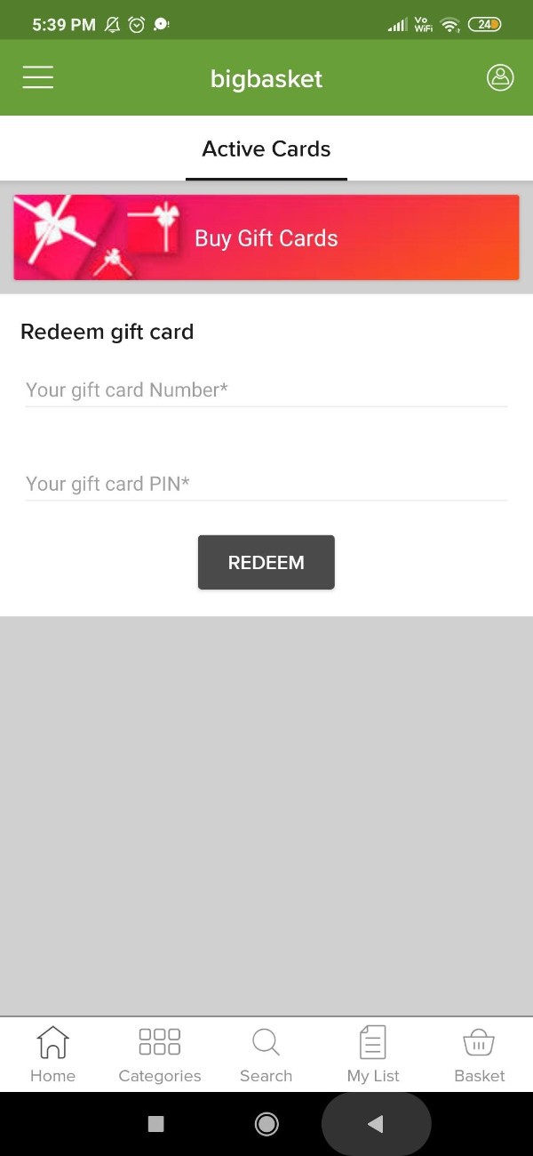 How To Add Gift Card In Bigbasket