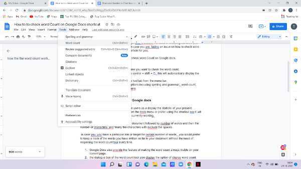 How To Check Word Count On Google Docs Shortcut