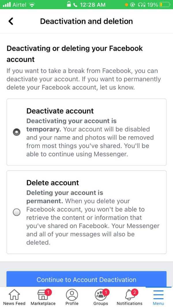 How To Deactivate Facebook Account In App