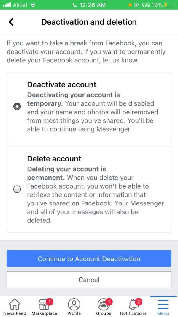 How To Deactivate Facebook Account In App