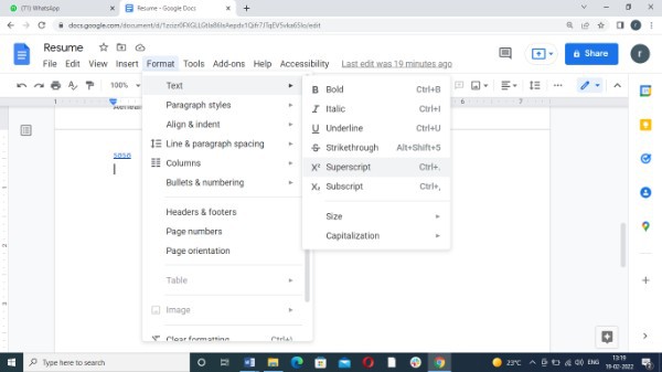 How To Type Superscript In Google Docs