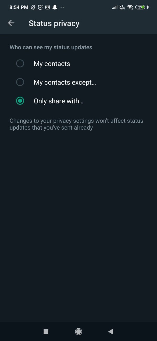 WhatsApp Status Privacy Only Share With